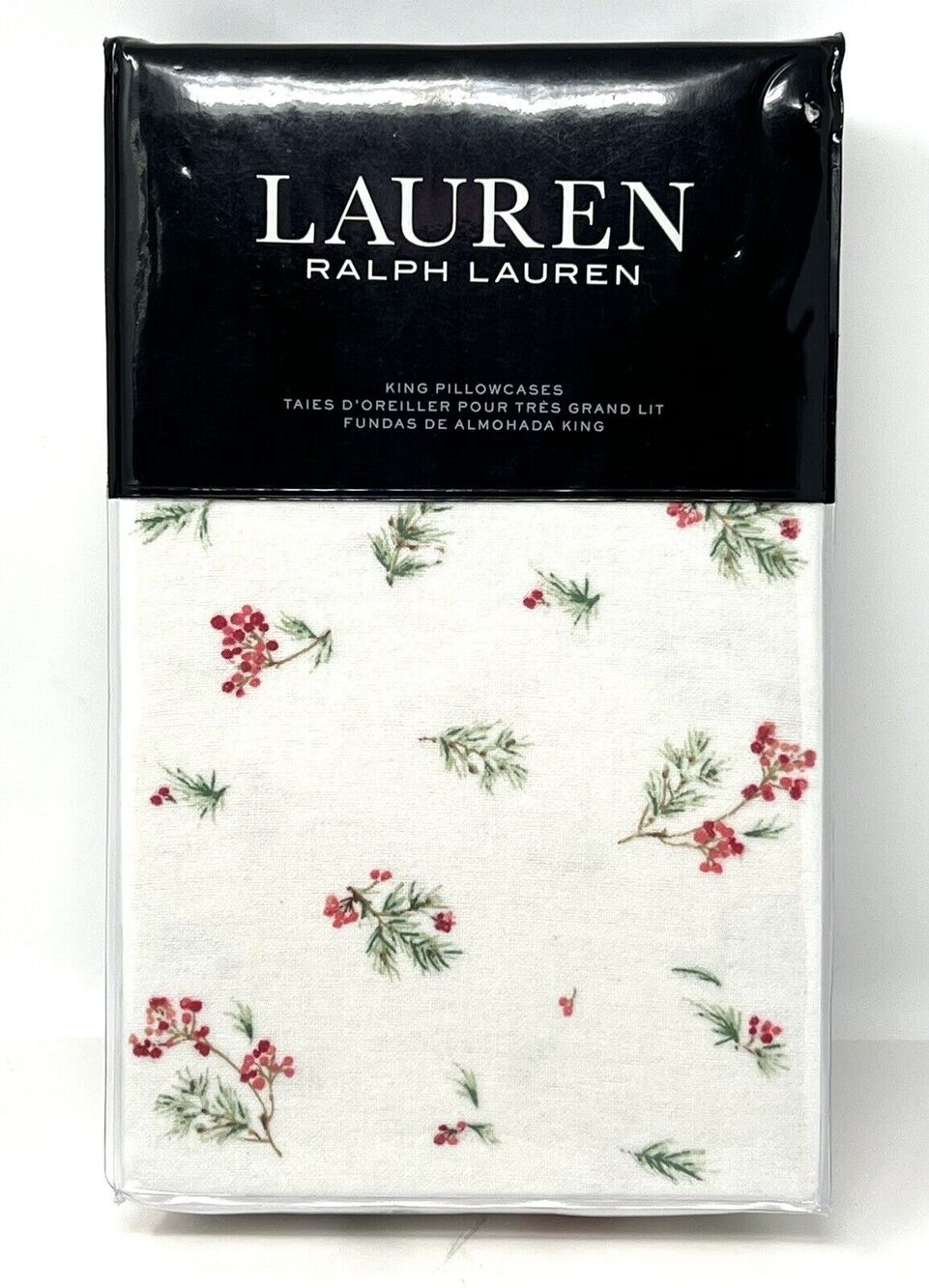 Ralph Lauren Christmas Mackenzie Flannel King Pillowcases Holly Mistletoe *READ*